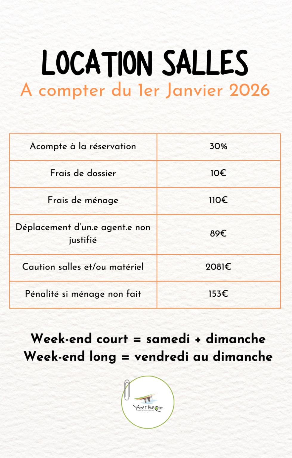 Tarifs des frais de ménage et de gestion de location